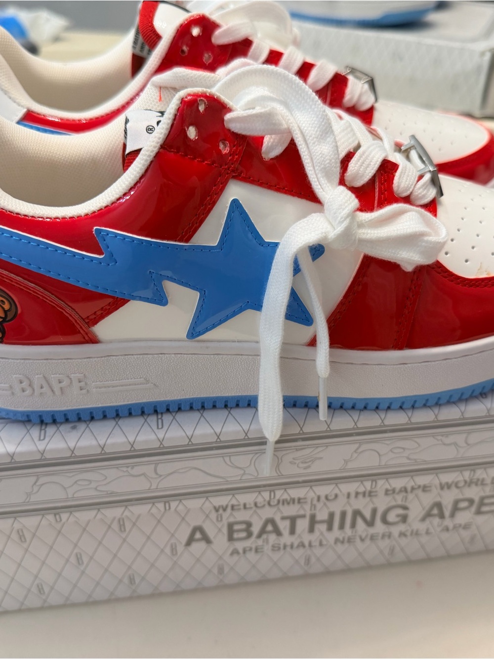 A Bathing Ape Kids' Low-Top Sneakers in Red, White & Blue Hello Kitty